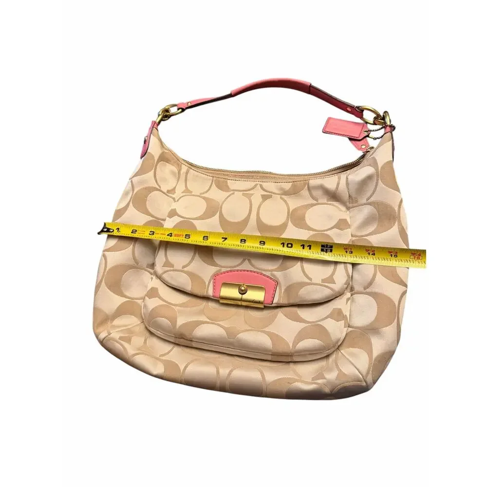 Coach Satchel Signature C Cream and Pink